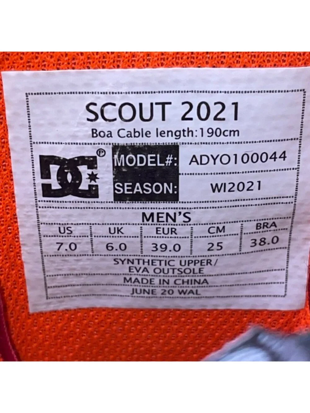 DC Men’s Black Gray UniLite Scout 2021 Boa Closure Snowboard Boots Size 7